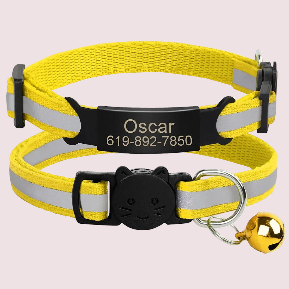 Personalized Reflective Cat & Puppy Collar with Engraved ID Tag