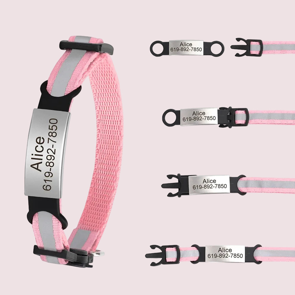 Personalized Reflective Cat & Puppy Collar with Engraved ID Tag