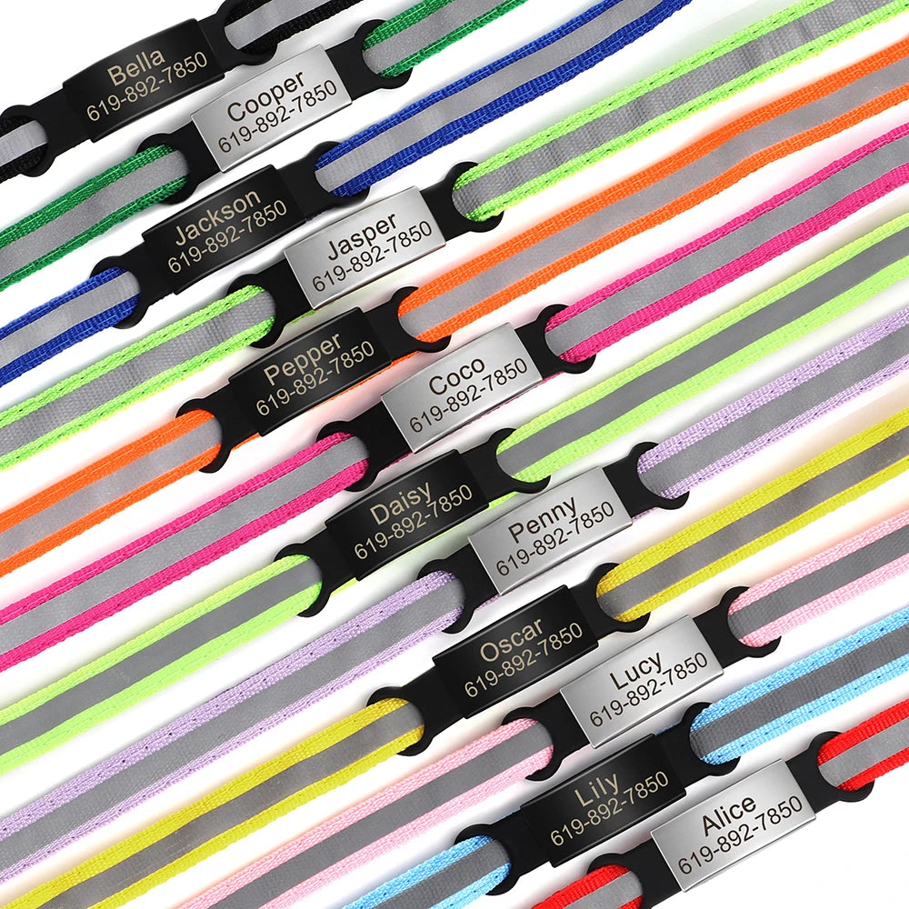 Personalized Reflective Cat & Puppy Collar with Engraved ID Tag
