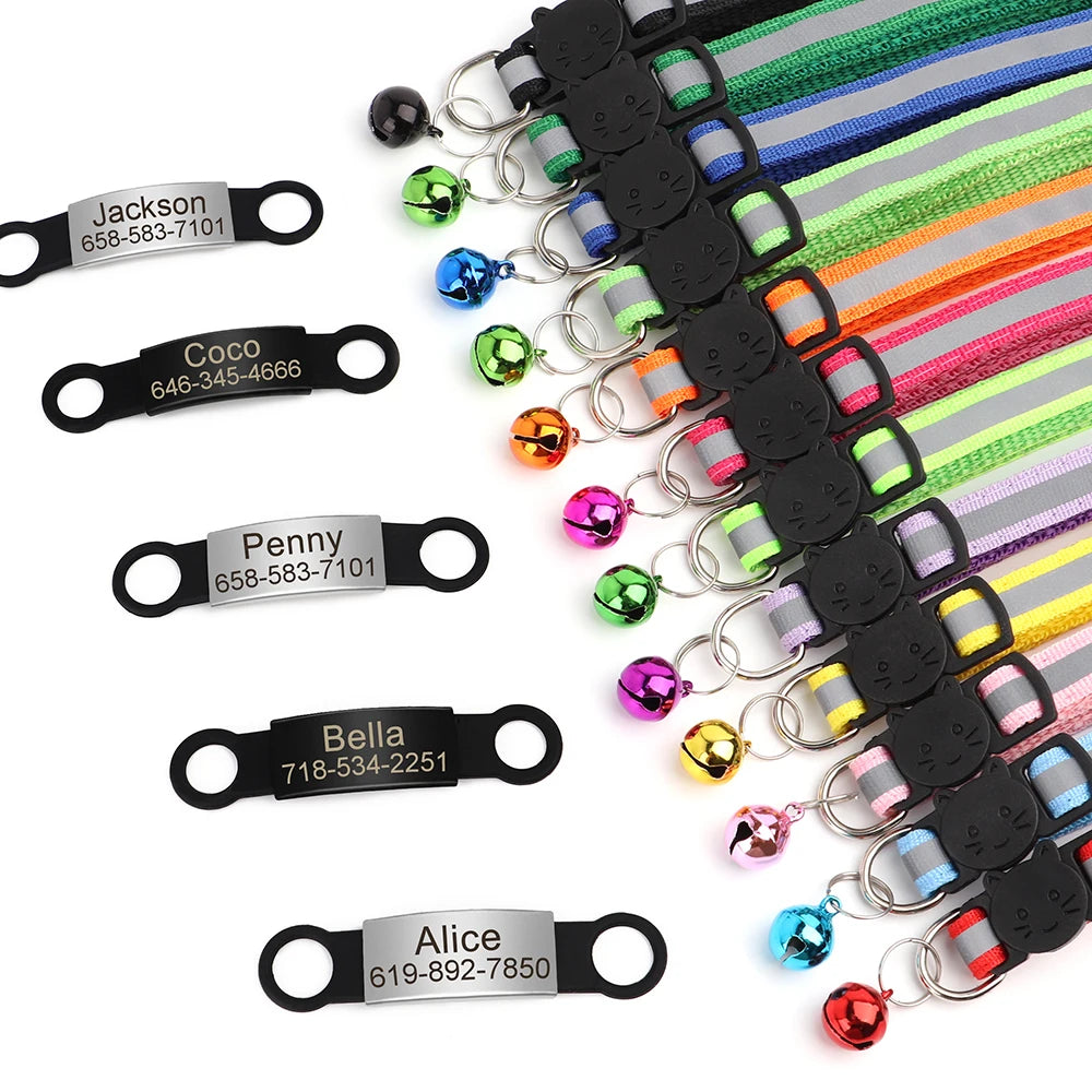 Personalized Reflective Cat & Puppy Collar with Engraved ID Tag