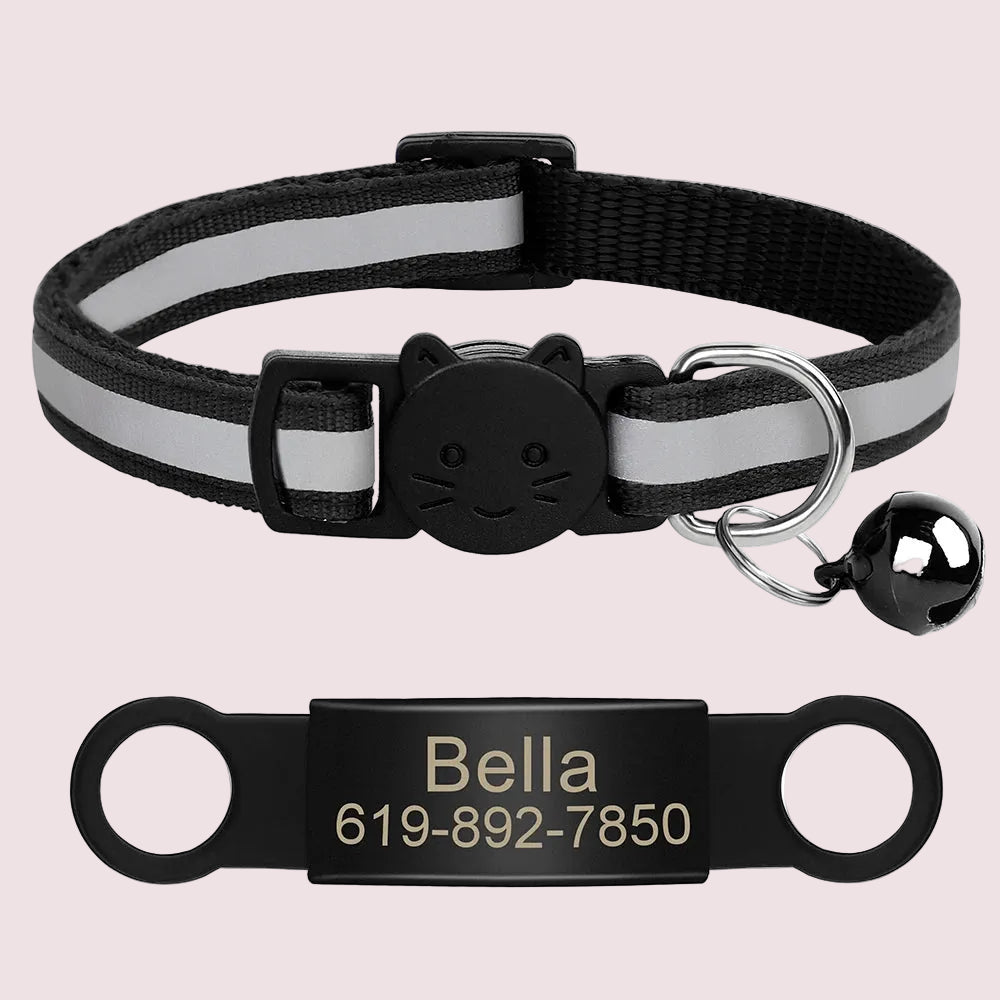 Personalized Reflective Cat & Puppy Collar with Engraved ID Tag