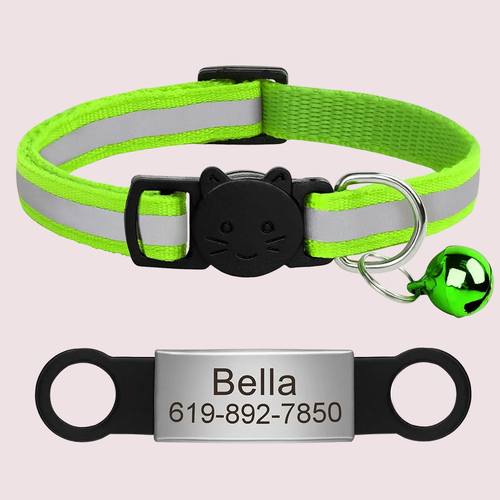 Personalized Reflective Cat & Puppy Collar with Engraved ID Tag