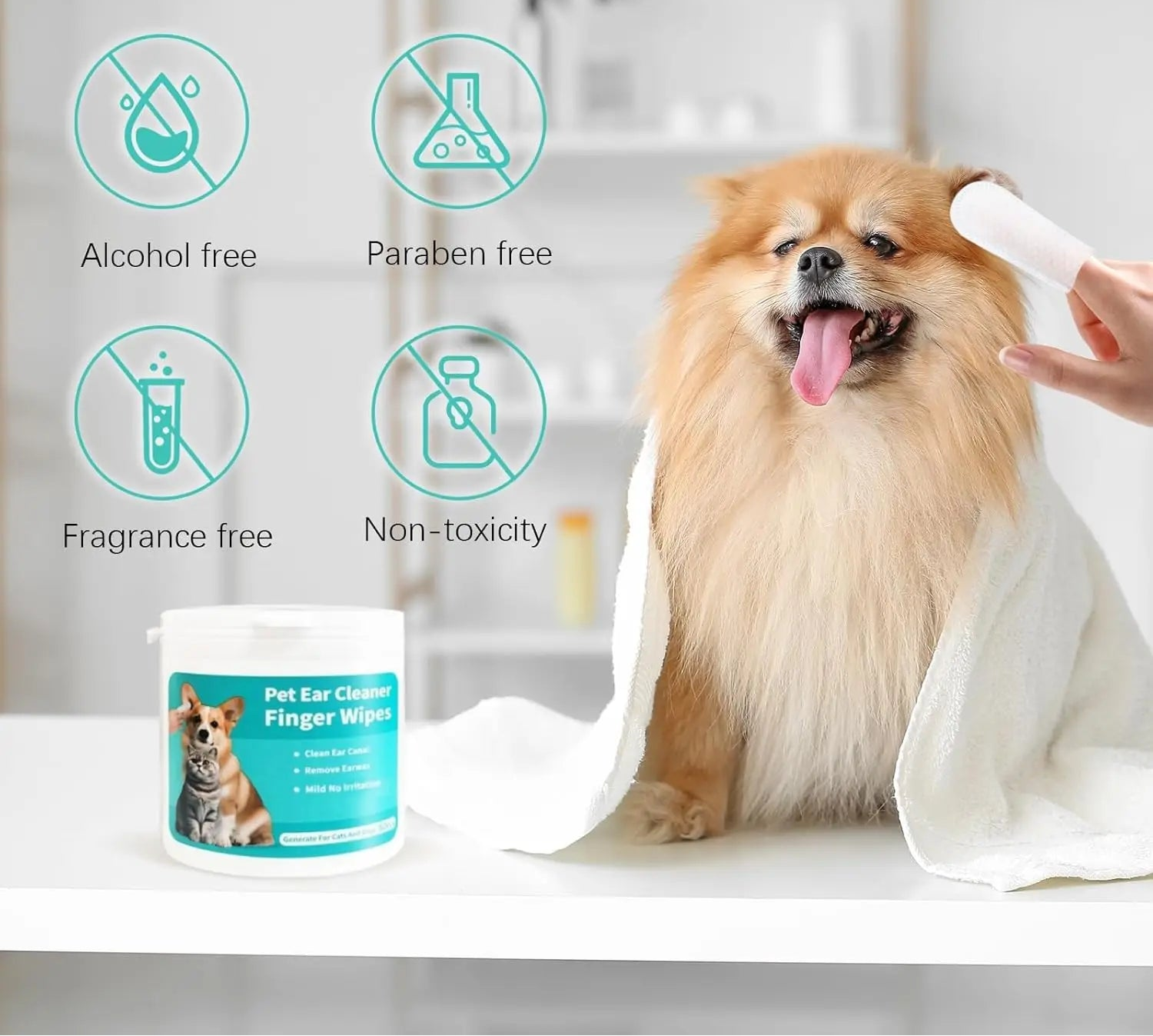 Pet Ear Cleaner Finger Wipes for Dogs & Cats