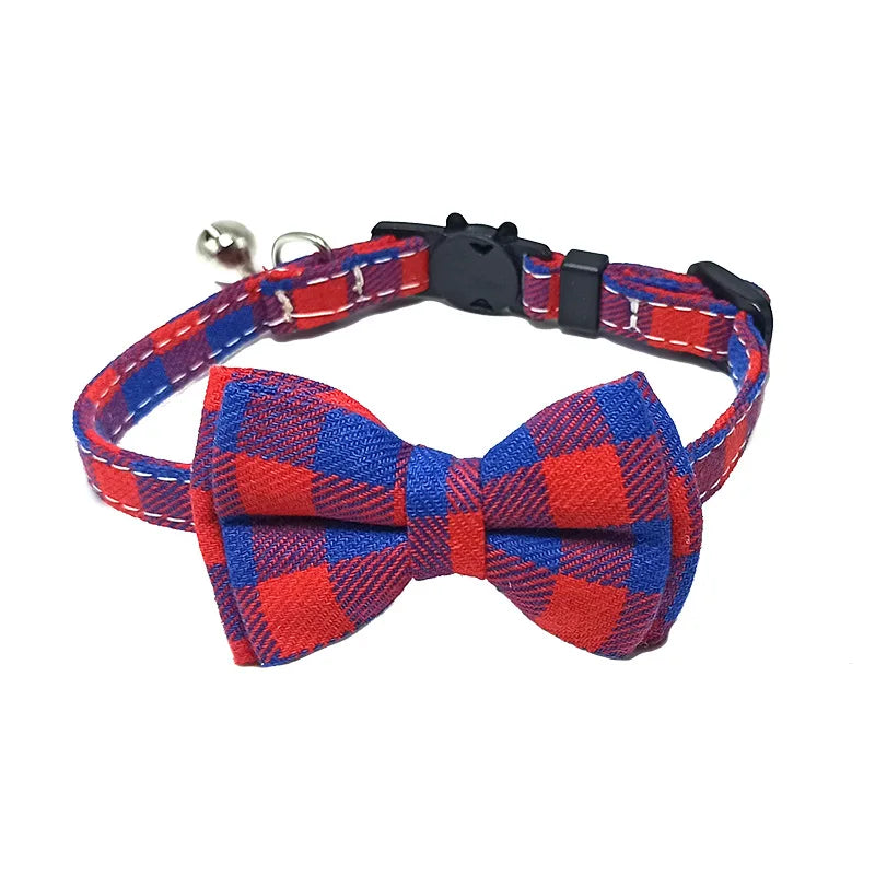 Plaid Bow Tie Cat and Puppy Collar with Bell