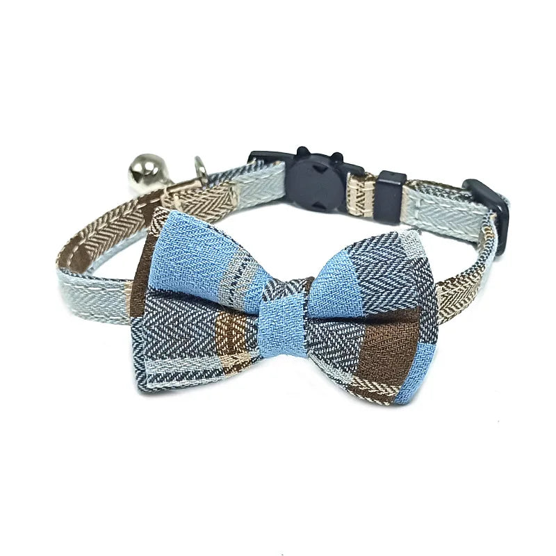 Plaid Bow Tie Cat and Puppy Collar with Bell