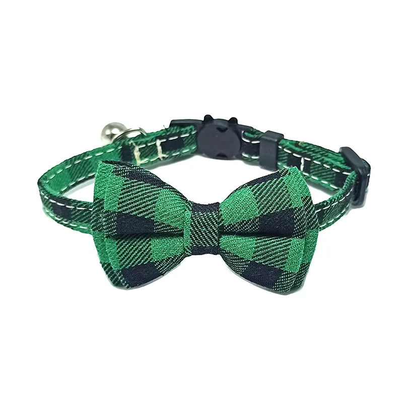 Plaid Bow Tie Cat and Puppy Collar with Bell
