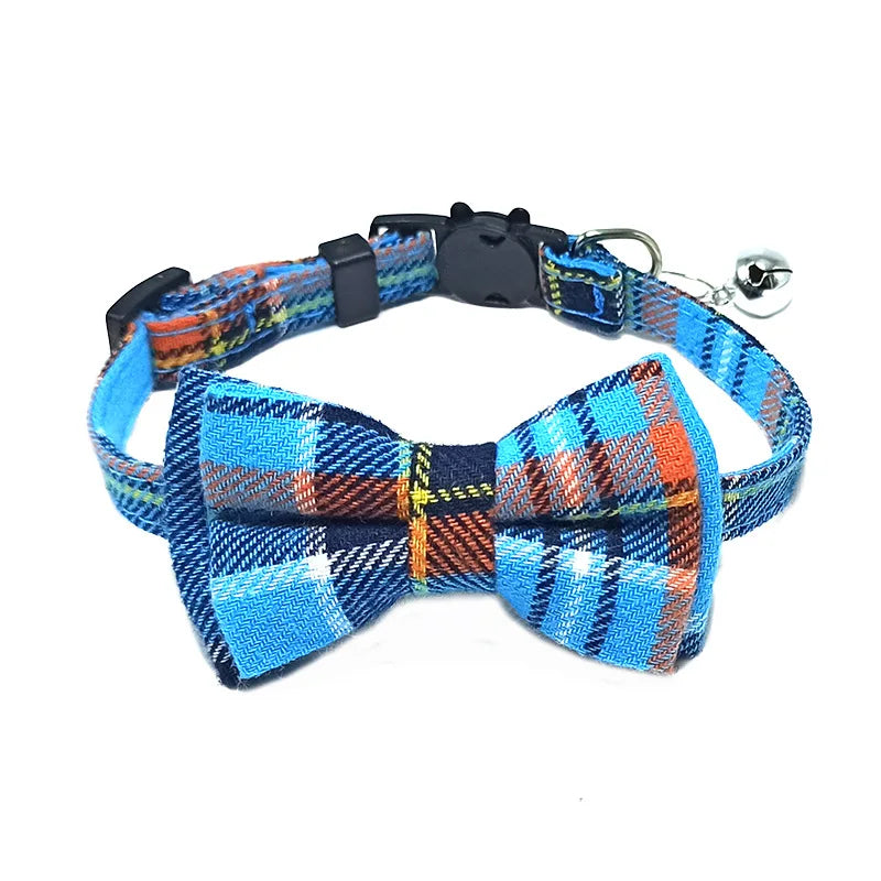 Plaid Bow Tie Cat and Puppy Collar with Bell