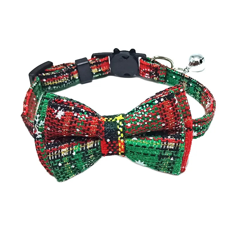Plaid Bow Tie Cat and Puppy Collar with Bell