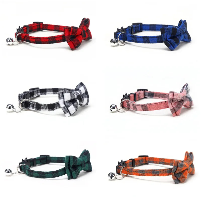 Plaid Bow Tie Cat and Puppy Collar with Bell