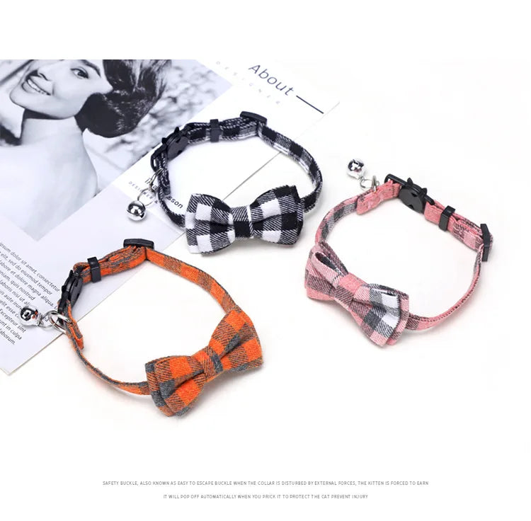 Plaid Bow Tie Cat and Puppy Collar with Bell