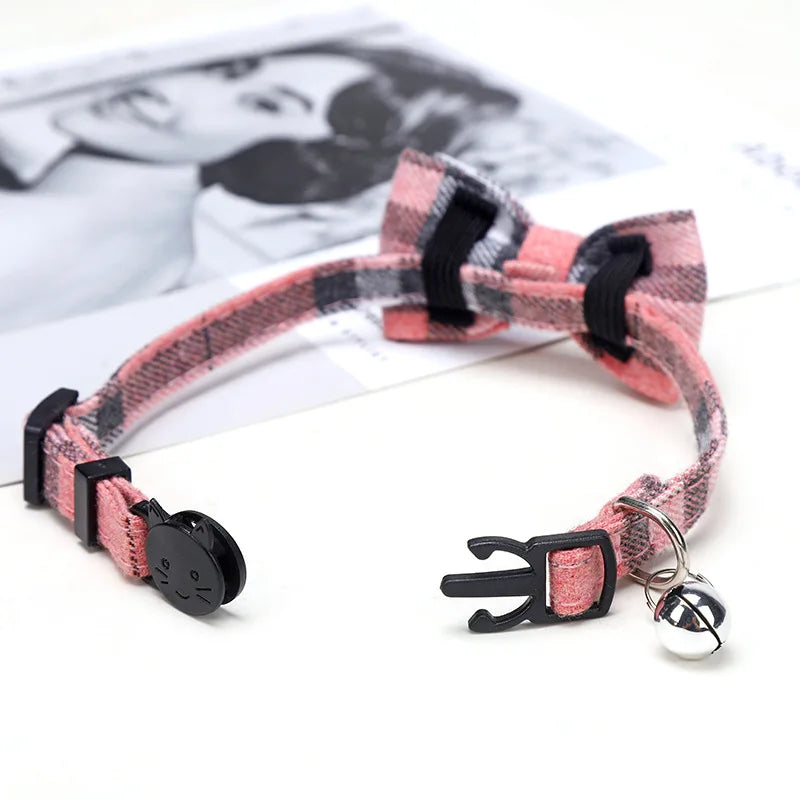 Plaid Bow Tie Cat and Puppy Collar with Bell