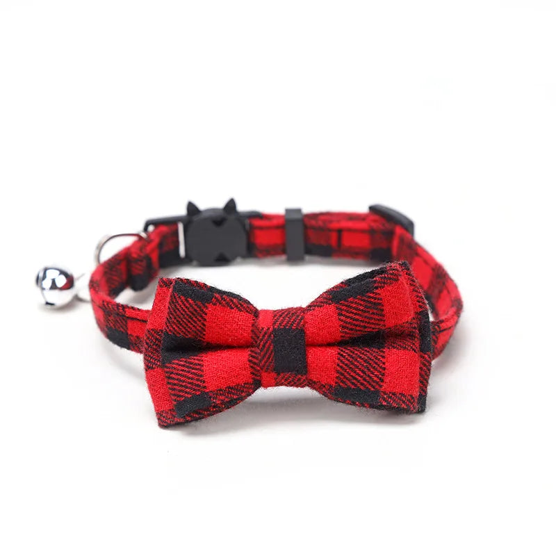 Plaid Bow Tie Cat and Puppy Collar with Bell