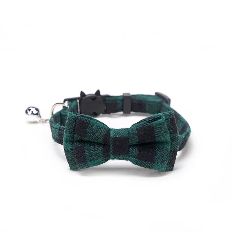 Plaid Bow Tie Cat and Puppy Collar with Bell
