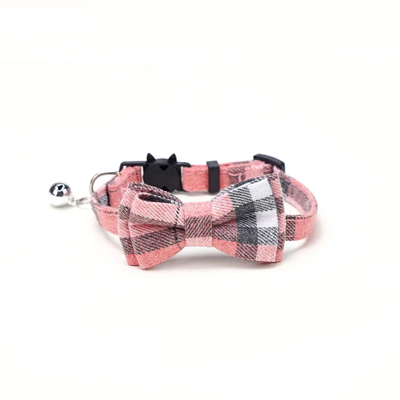 Plaid Bow Tie Cat and Puppy Collar with Bell