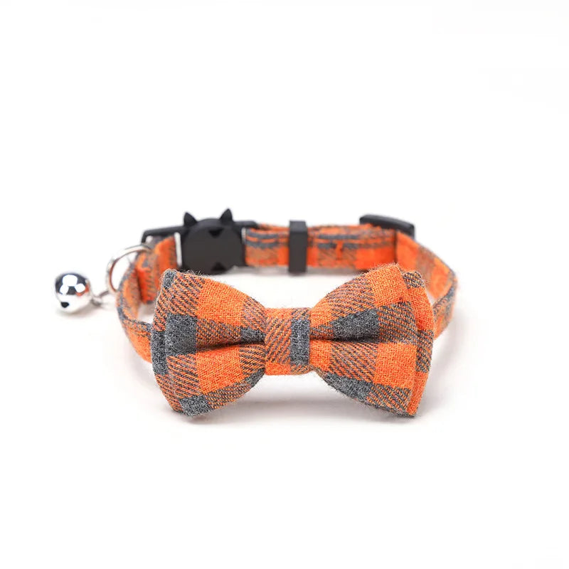 Plaid Bow Tie Cat and Puppy Collar with Bell