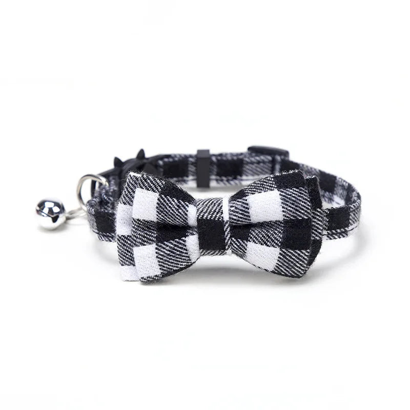 Plaid Bow Tie Cat and Puppy Collar with Bell
