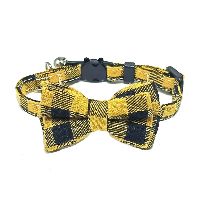 Plaid Bow Tie Cat and Puppy Collar with Bell