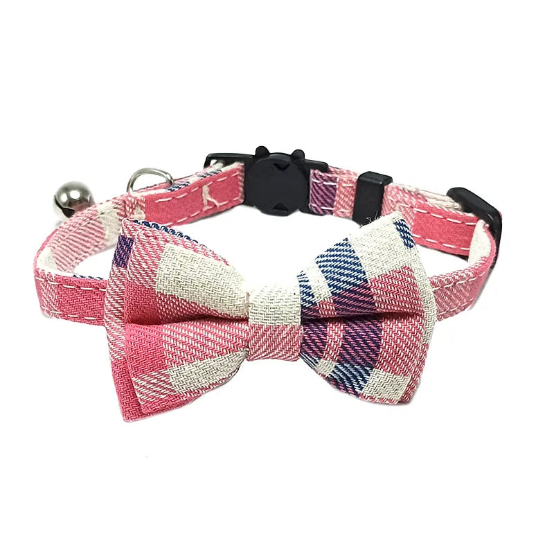 Plaid Bow Tie Cat and Puppy Collar with Bell
