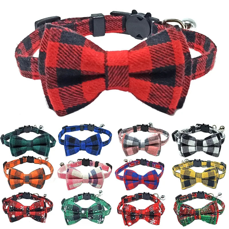 Plaid Bow Tie Cat and Puppy Collar with Bell