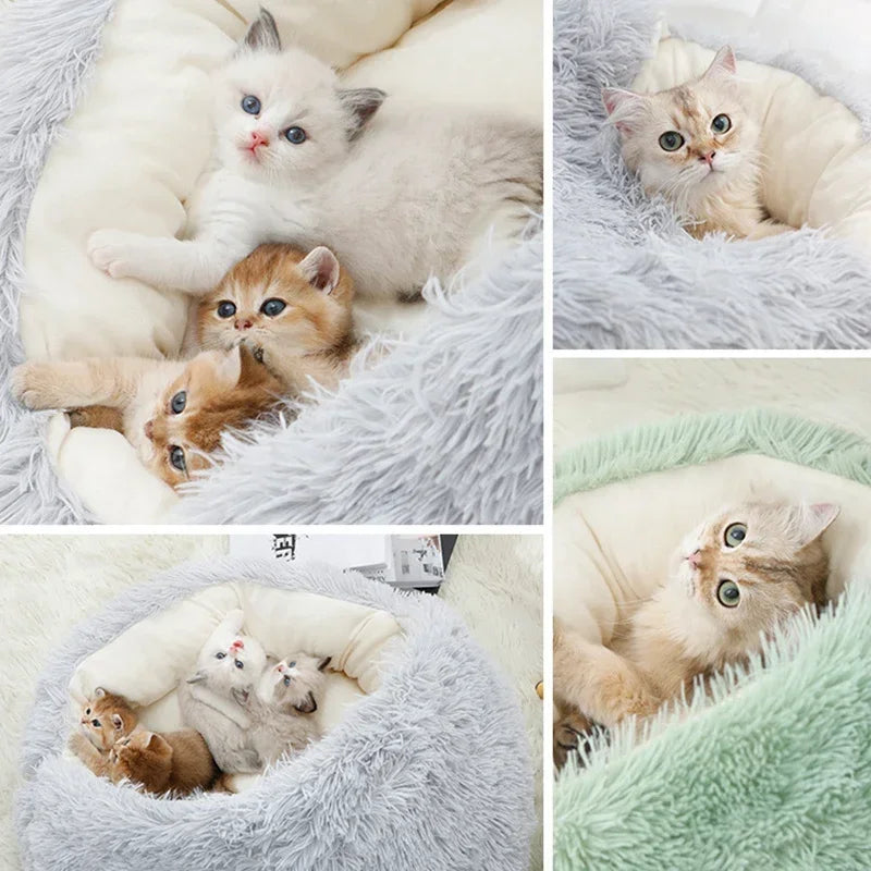 Plush Round Cushioned Pet Bed House Basket