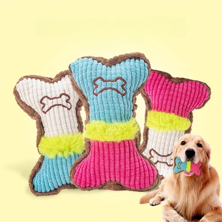 Plush Squeaky Bone Chew Toy for Dogs