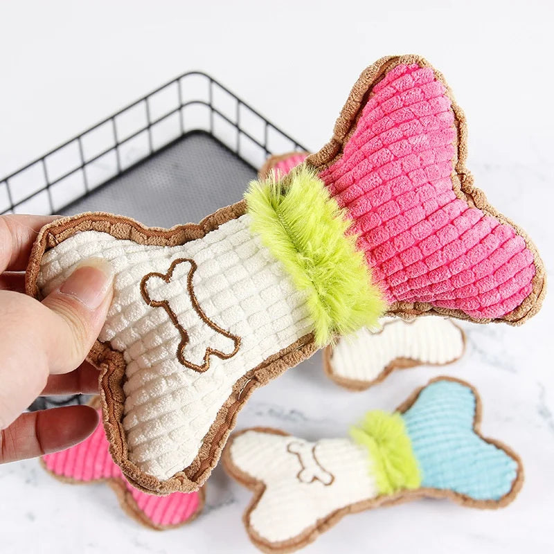 Plush Squeaky Bone Chew Toy for Dogs