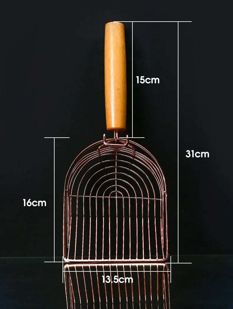 Premium Metal Cat Litter Scoop with Wooden Handle