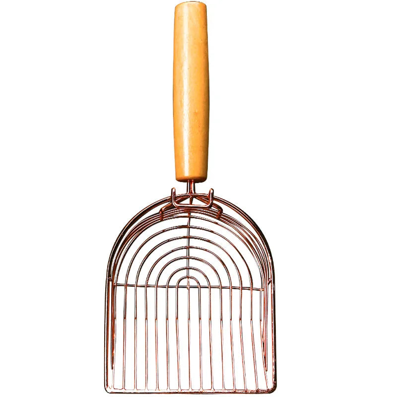 Premium Metal Cat Litter Scoop with Wooden Handle