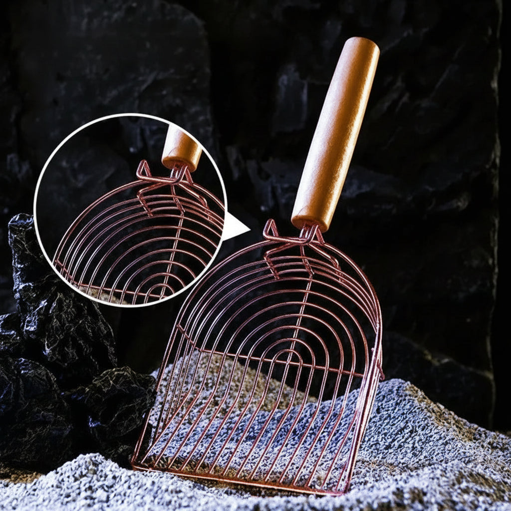Premium Metal Cat Litter Scoop with Wooden Handle