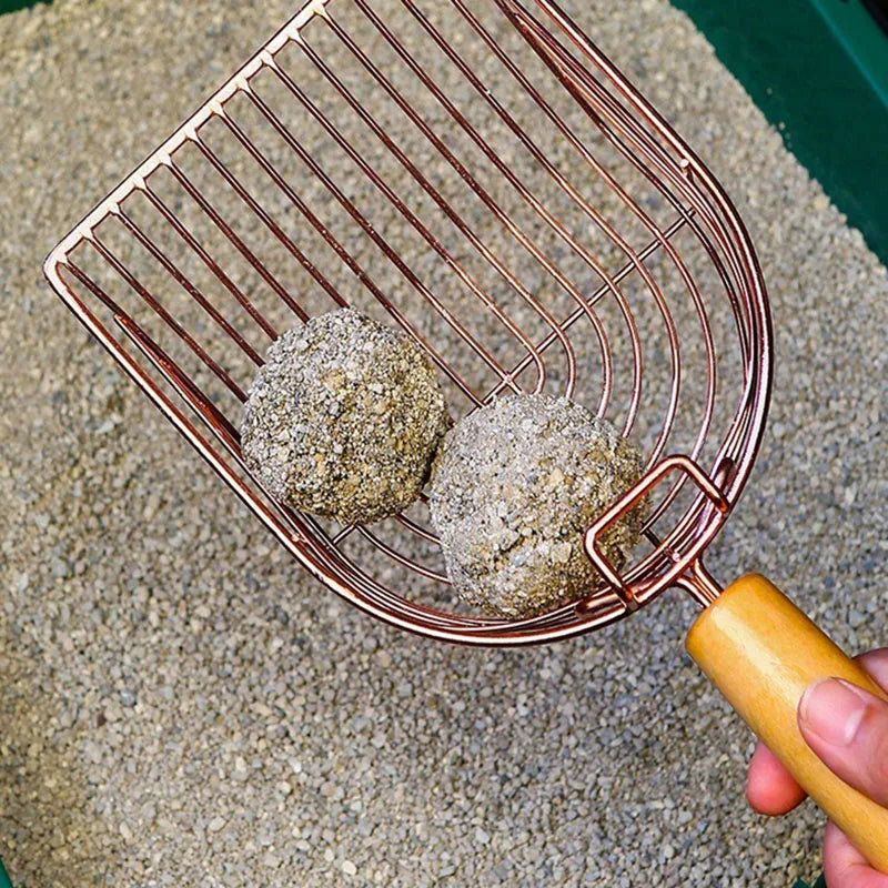 Premium Metal Cat Litter Scoop with Wooden Handle