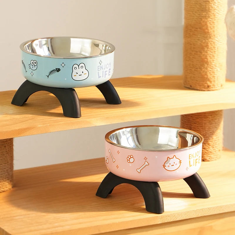 Raised Anti-Slip Removable Stainless Steel Cat & Dog Feeding Bowl