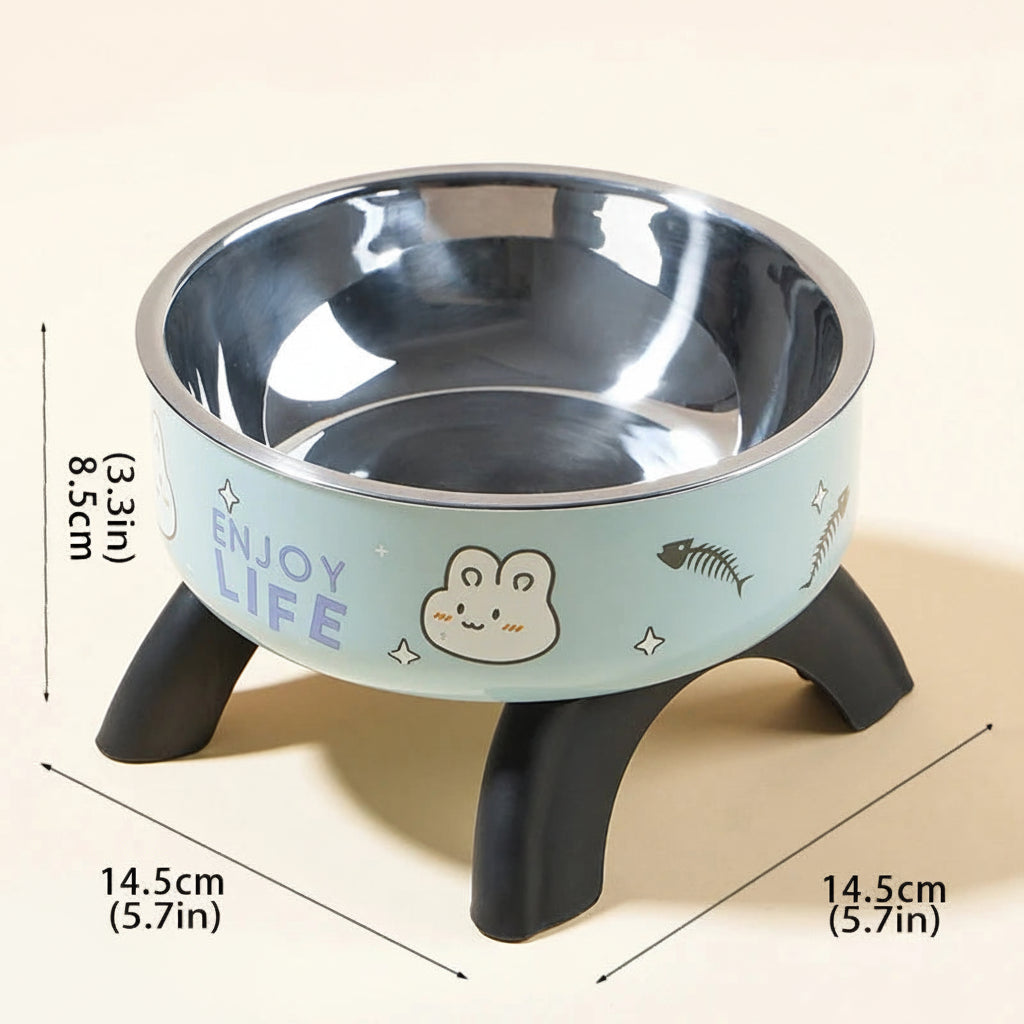Raised Anti-Slip Removable Stainless Steel Cat & Dog Feeding Bowl