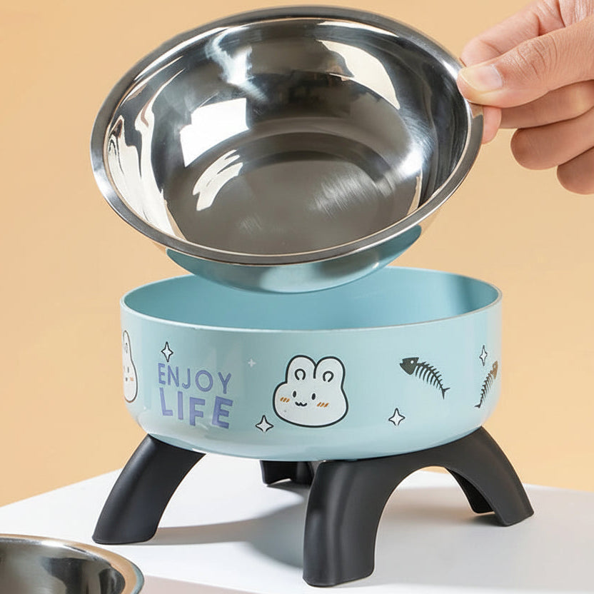 Raised Anti-Slip Removable Stainless Steel Cat & Dog Feeding Bowl