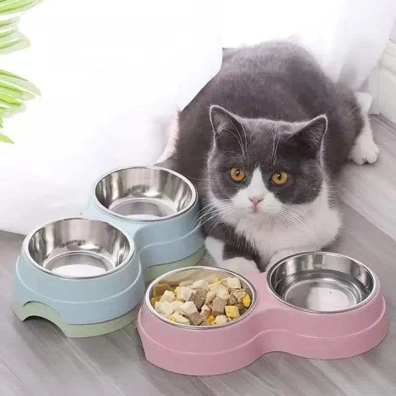 Raised Ergonomic Double Stainless Steel Pet Feeding Bowls