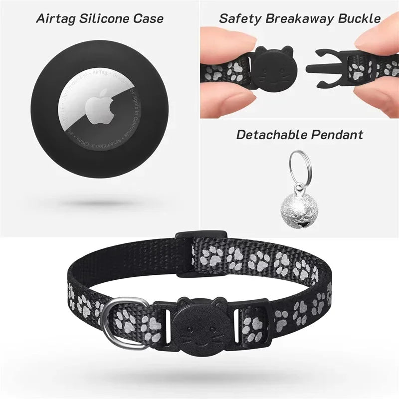 Reflective AirTag Compatible Breakaway Cat Collar with Bell