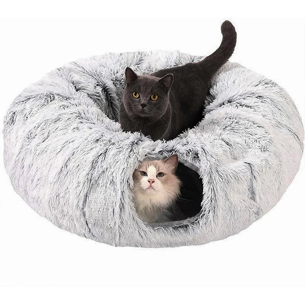 Cozy Plush Foldable Tunnel Cat Bed