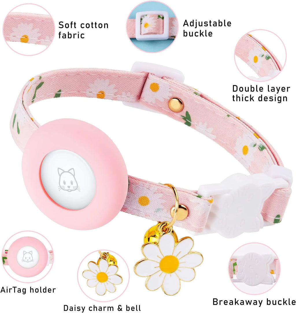 Airtag Compatible Daisy Charm Breakaway Pet Collar