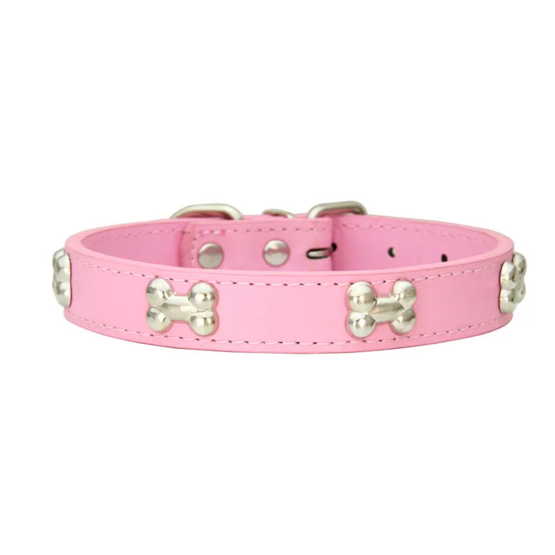 Durable Leather with Bone Charm Pet Collars
