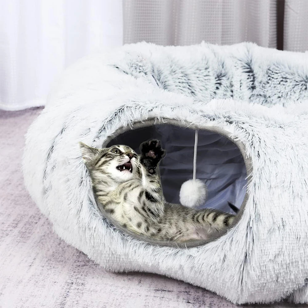 Cozy Plush Foldable Tunnel Cat Bed