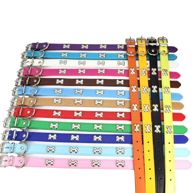 Durable Leather with Bone Charm Pet Collars