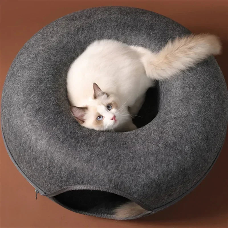 Felt Donut Tunnel Cat Bed with Breather Hole