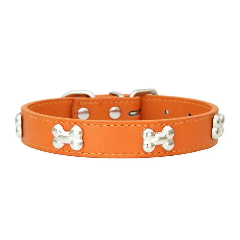 Durable Leather with Bone Charm Pet Collars