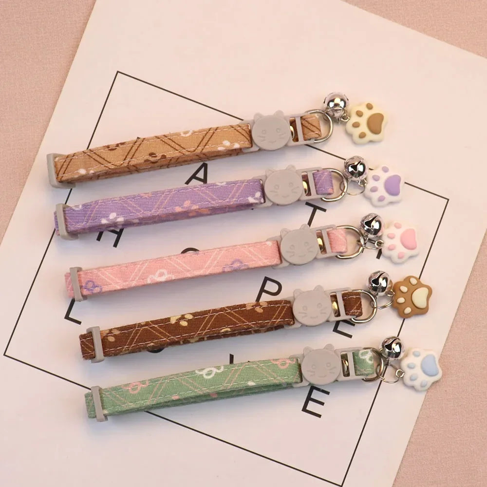 Pawprint Charm Adjustable Cat & Puppy Collar with Bell