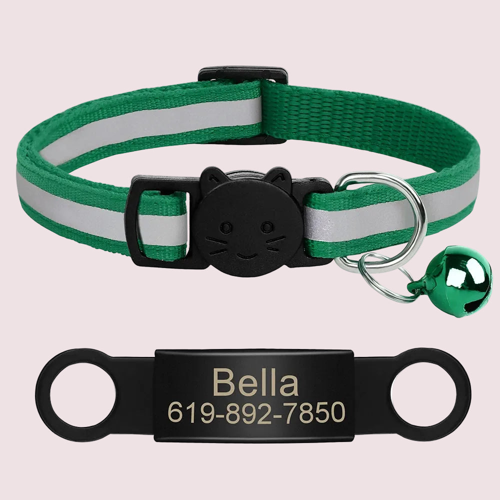 Personalized Reflective Cat & Puppy Collar with Engraved ID Tag