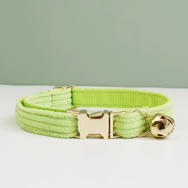 Personalized Corduroy Pet Collar with Bell & Bow Tie