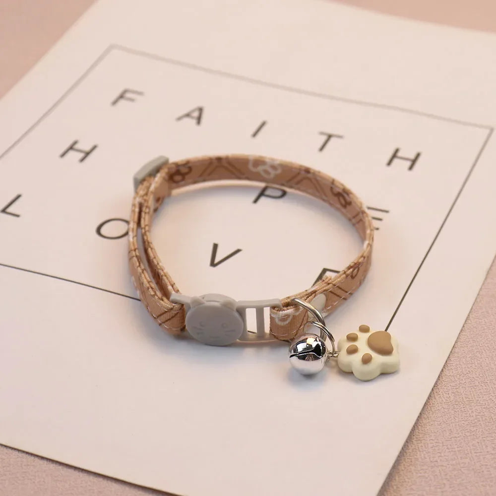 Pawprint Charm Adjustable Cat & Puppy Collar with Bell