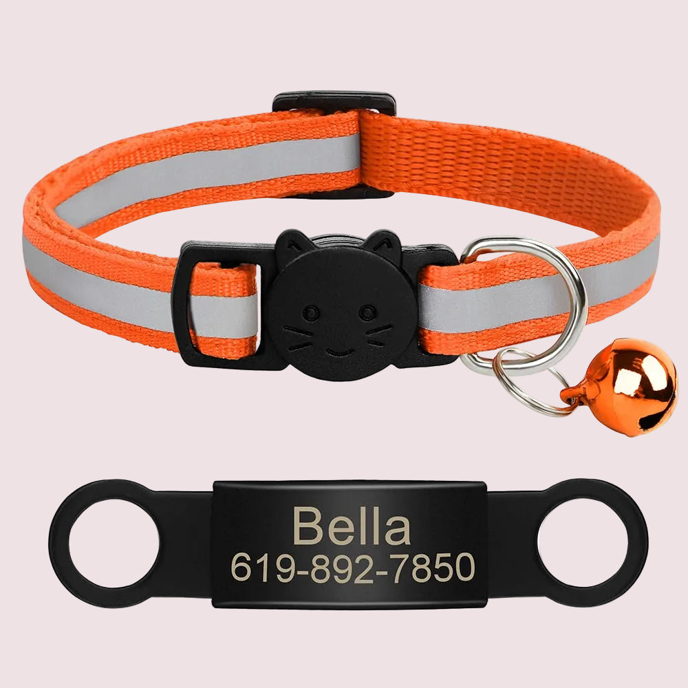Personalized Reflective Cat & Puppy Collar with Engraved ID Tag