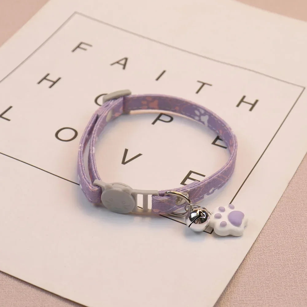 Pawprint Charm Adjustable Cat & Puppy Collar with Bell