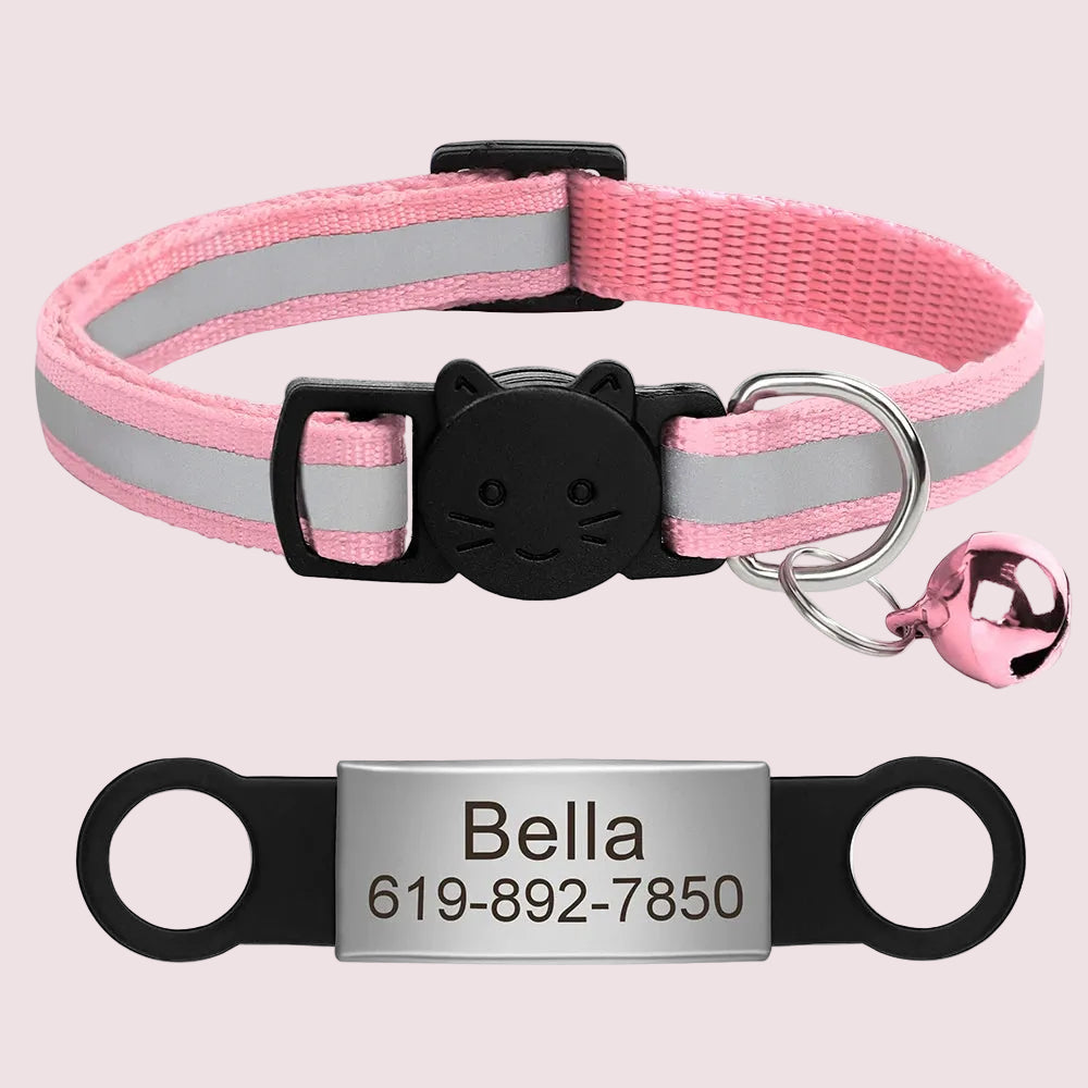 Personalized Reflective Cat & Puppy Collar with Engraved ID Tag