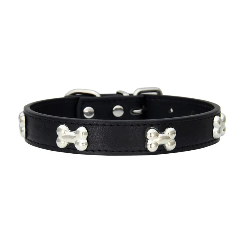Durable Leather with Bone Charm Pet Collars